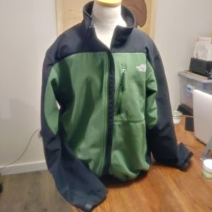 Green and black Northface fleece lined jacket